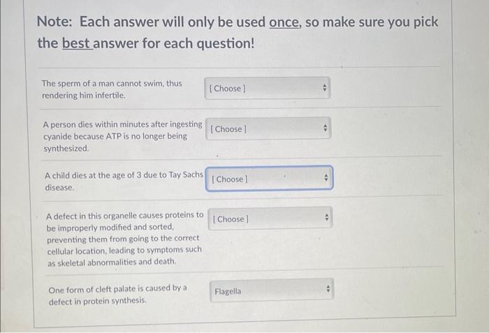 Solved Note: Each answer will only be used once, so make | Chegg.com