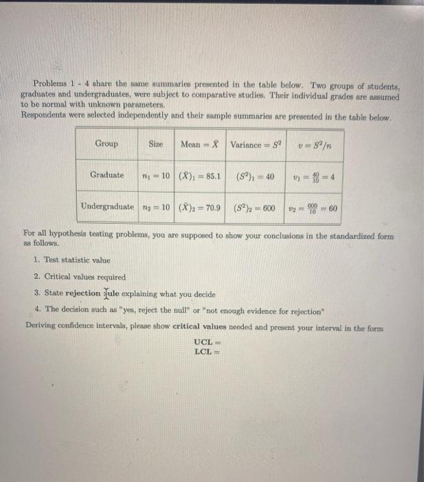 Solved Problems 1 - 4 share the same summaries presented in | Chegg.com