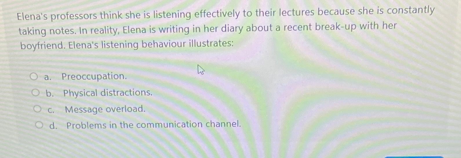 Solved Elena's professors think she is listening effectively | Chegg.com