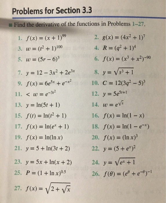 Solved Problems For Section 3 3 Find The Derivative Of Th Chegg Com