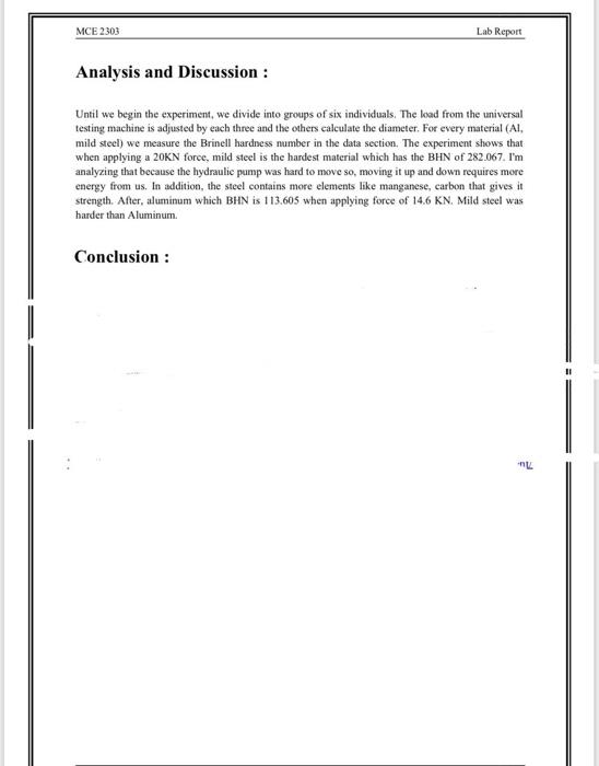 Solved MCE 2303 Lab Report Heat treatment and hardness test