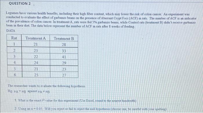 Solved QUESTION 1 An experiment was implemented to test the | Chegg.com