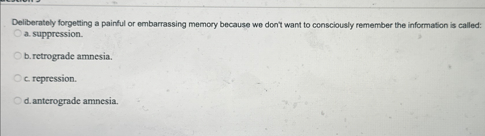 Solved Deliberately forgetting a painful or embarrassing | Chegg.com