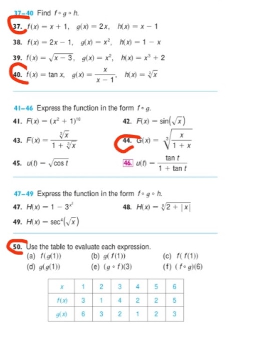 Solved 37 40 Find Fogoh 37 F X X 1 G X 2x H X Chegg Com