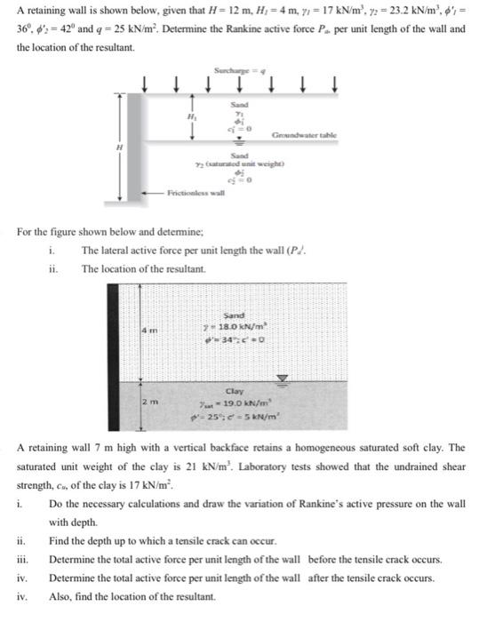 Solved A Retaining Wall Is Shown Below, Given That H=12 | Chegg.com