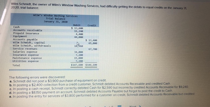 Solved Wilm Schmidt, the owner of Wilm's Window Washing | Chegg.com