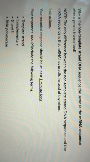 Solved Why is the non-template strand DNA sequence the same | Chegg.com