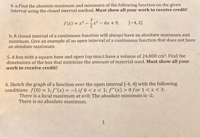 Solved 4. a.Find the absolute maximum and minimum of the | Chegg.com