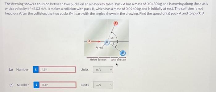 Solved The drawing shows a collision between two pucks on an | Chegg.com