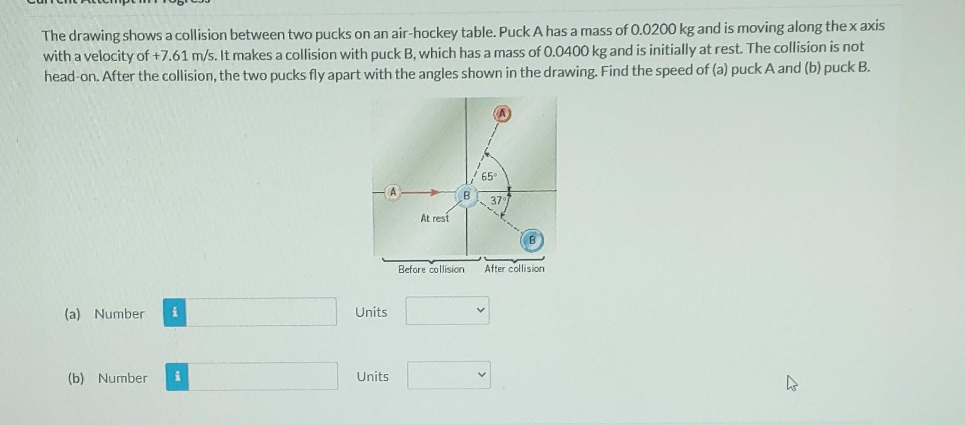Solved The drawing shows a collision between two pucks on an | Chegg.com