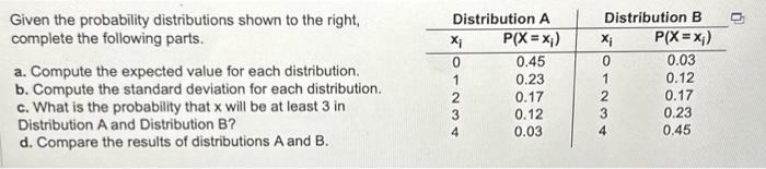 Solved Given the probability distributions shown to the | Chegg.com