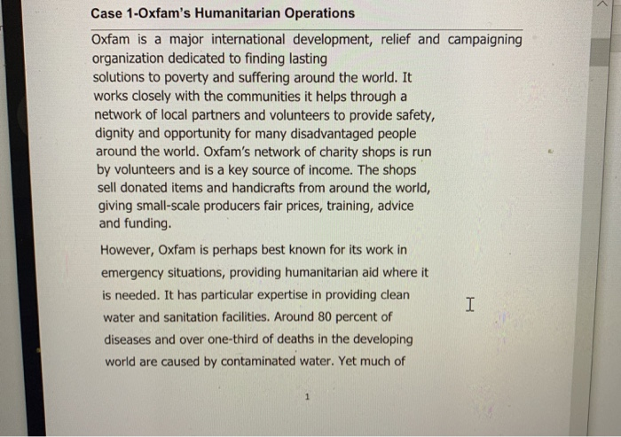 Case 1 Oxfam S Humanitarian Operations Oxfam Is A Chegg 