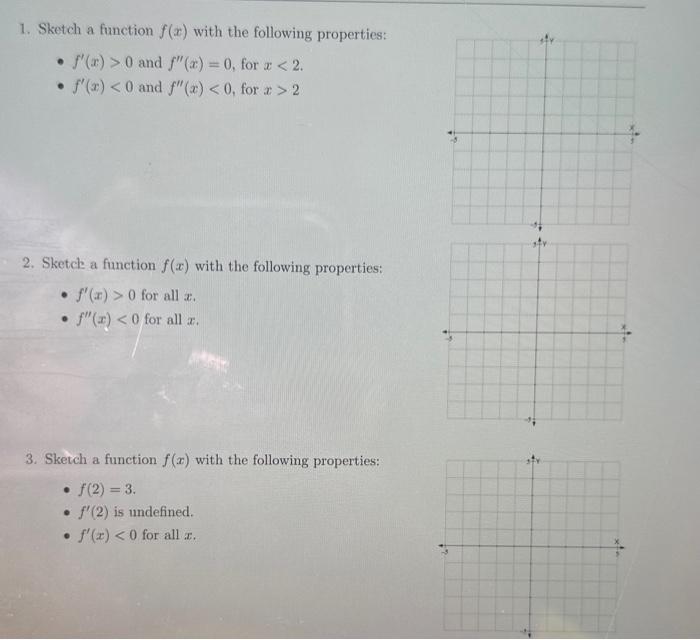 Solved 1. Sketch a function f(x) with the following | Chegg.com