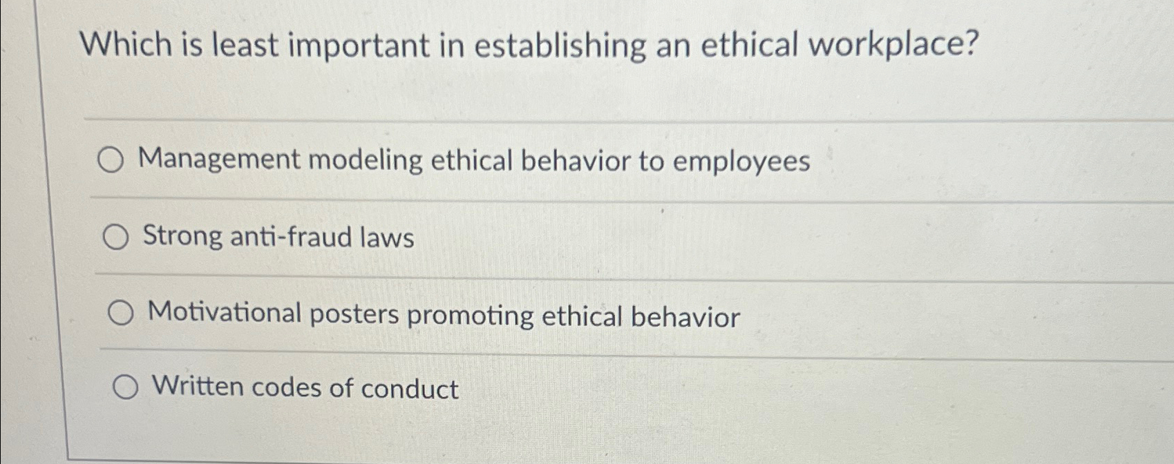 Solved Which is least important in establishing an ethical | Chegg.com