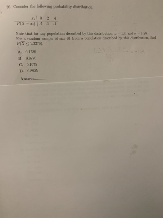 Solved 20. Consider the following probability distribution: | Chegg.com