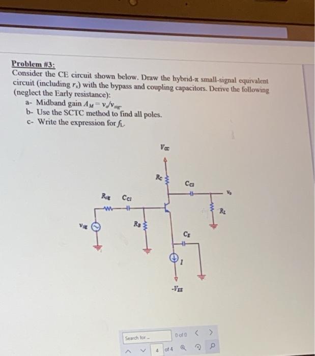 Solved Problem #3: Consider the CE circuit shown below. Draw | Chegg.com