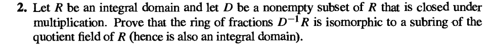 Solved Let R ﻿be an integral domain and let D ﻿be a nonempty | Chegg.com