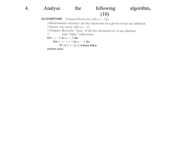 Solved 4. Analyse following algorithm, (10) ALGORITHM | Chegg.com