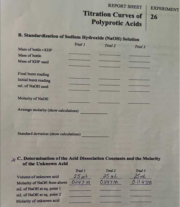 B. Standardization of Sodium Hydroxide (NaOH) | Chegg.com