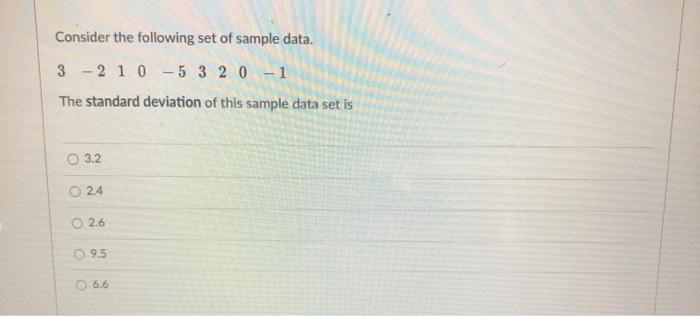 Solved Consider the following set of sample data. 3 - 2 1 0 | Chegg.com