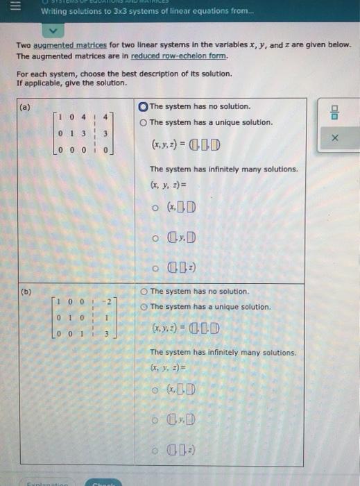 Solved Writing solutions to 3x3 systems of linear equations | Chegg.com