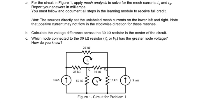 Solved a. For the circuit in Figure 1, apply mesh analysis | Chegg.com