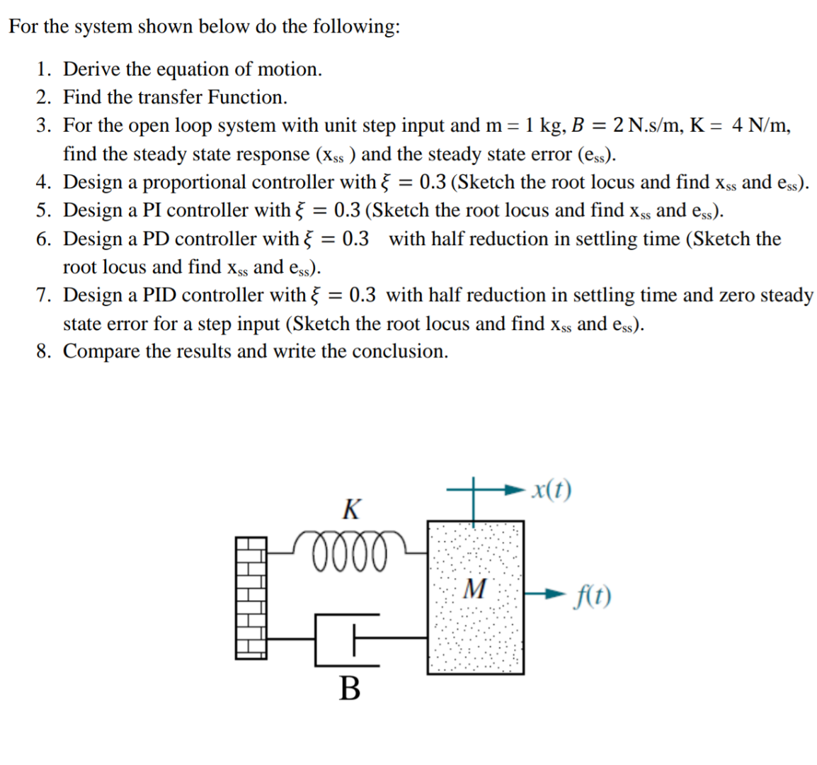Solved For the system shown below do the following: = = - 1. | Chegg.com