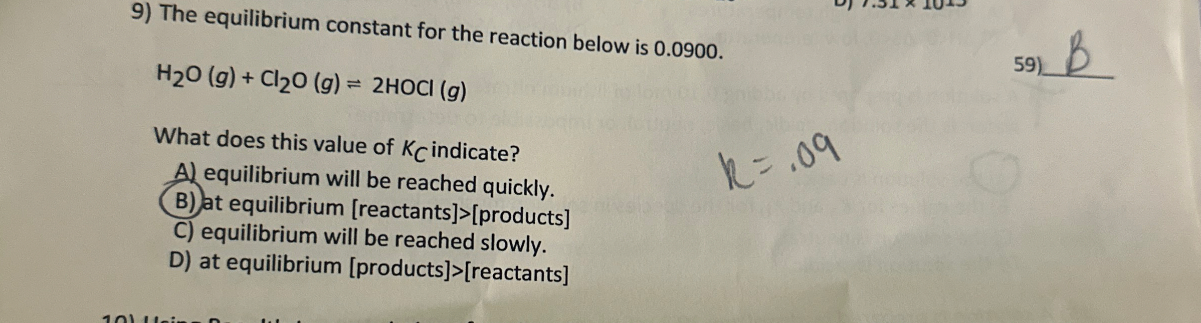 Solved The equilibrium constant for the reaction below is | Chegg.com