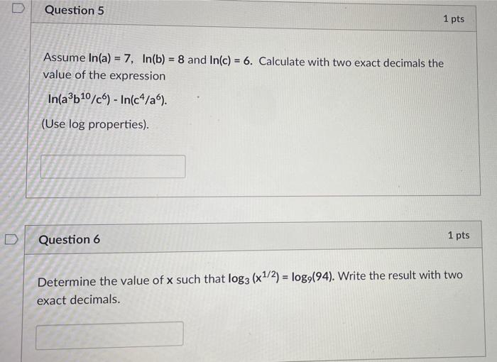 Solved Question 5 1 Pts Assume In(a) = 7, In(b) = 8 And | Chegg.com