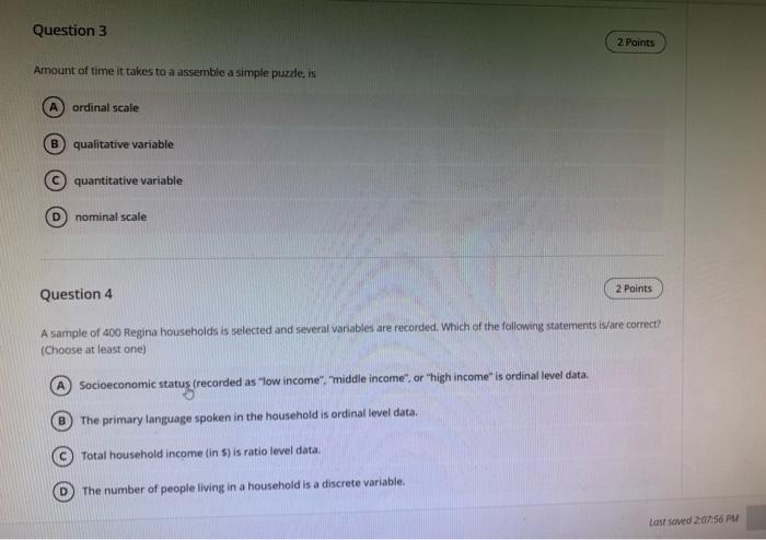 Solved Assignment Content Question 1 2 Points Which of the | Chegg.com