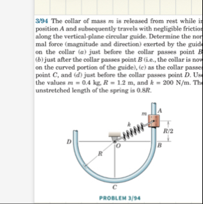 Solved 3/94 The collar of mass m is released from rest | Chegg.com