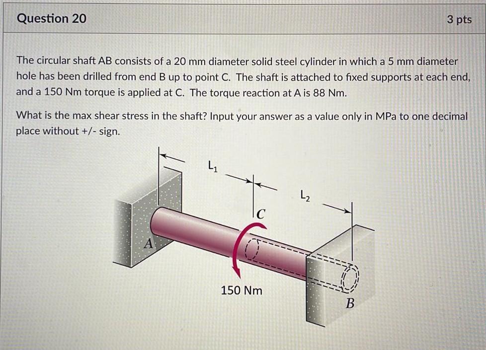 Solved Question 20 3 pts The circular shaft AB consists of a | Chegg.com