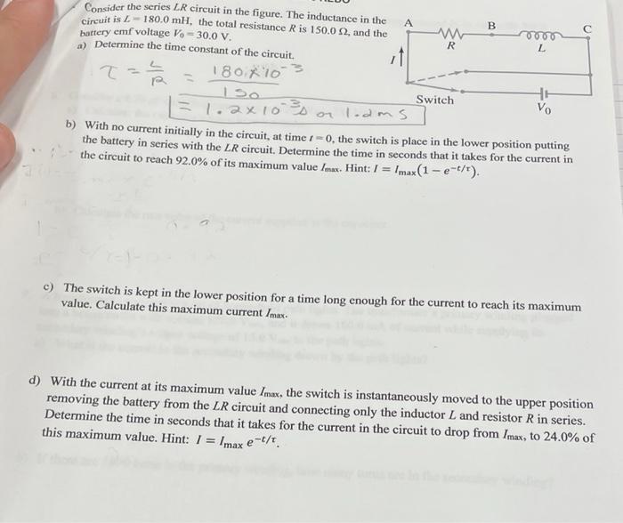 Solved A B R Consider The Series Lr Circuit In The Figure