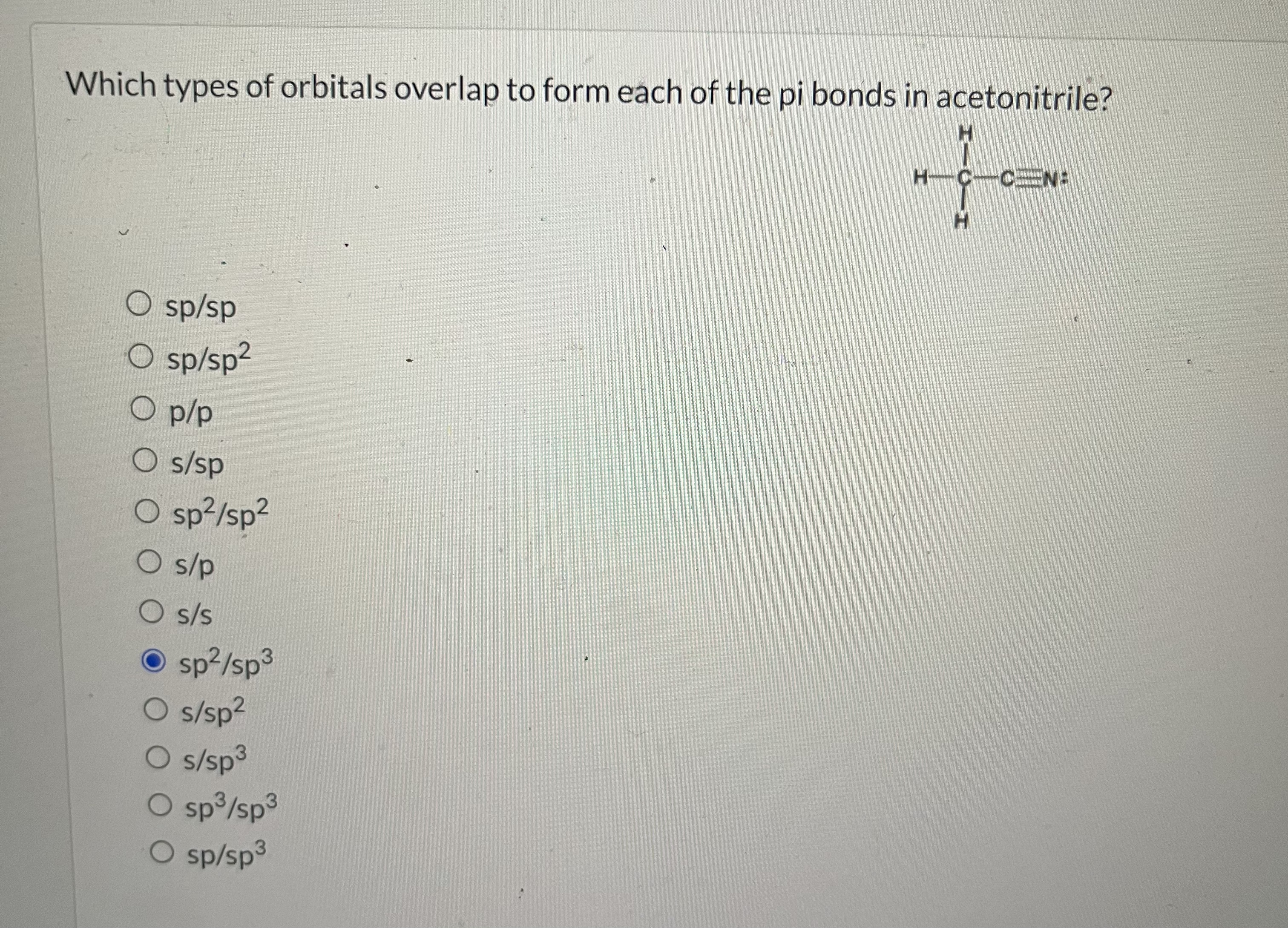 Solved Which types of orbitals overlap to form each of the | Chegg.com