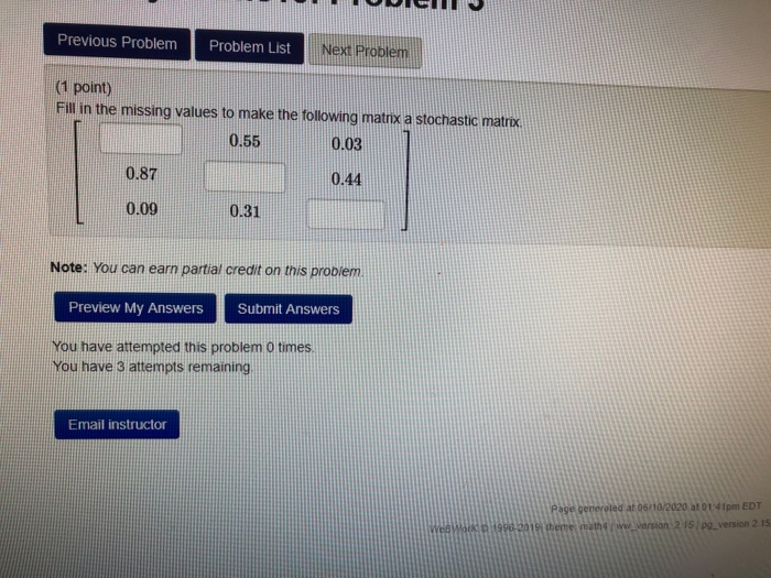 Solved Previous Problem Problem List Next Problem (1 point) | Chegg.com