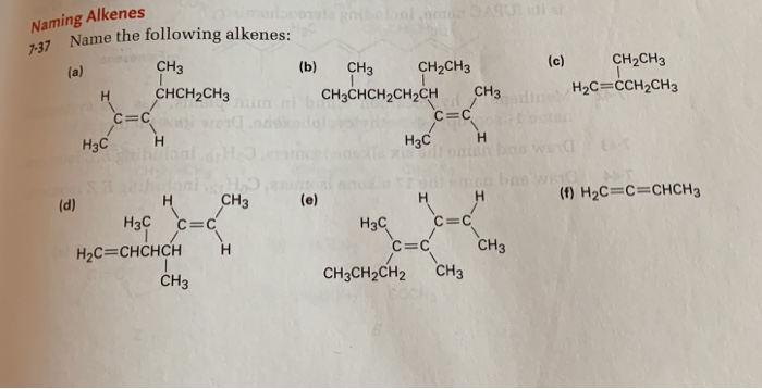 Solved Naming Alkenes 7 Name The Following Alkenes: CH3 (b) | Chegg.com