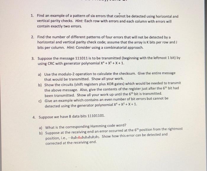 Solved 1. Find an example of a pattern of six errors that | Chegg.com