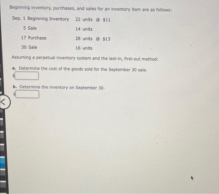 Solved Beginning inventory, purchases, and sales for an | Chegg.com