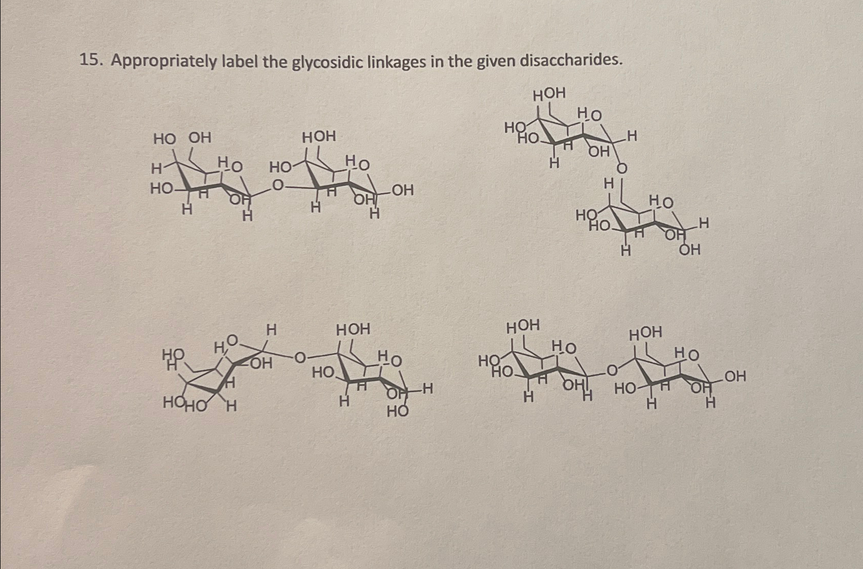 Appropriately label the glycosidic linkages in the | Chegg.com