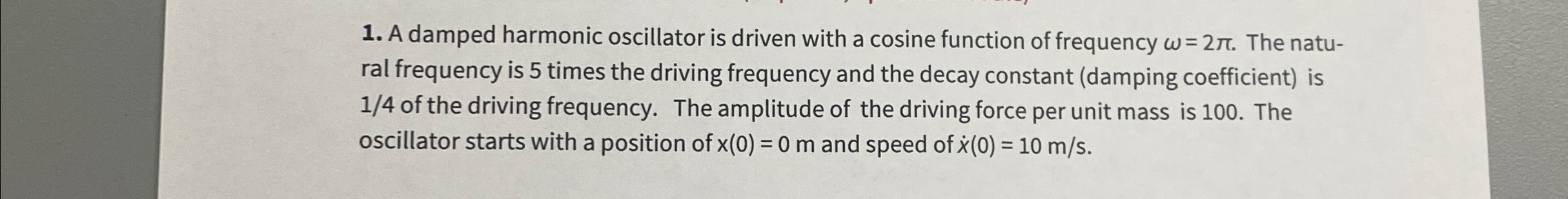 Solved A damped harmonic oscillator is driven with a cosine | Chegg.com