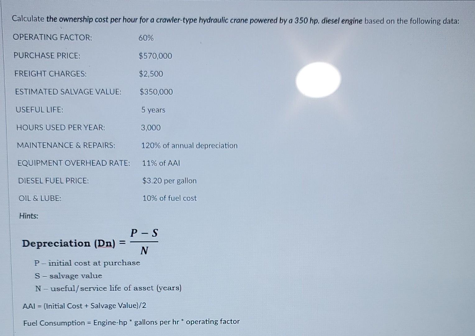 Solved Calculate the ownership cost per hour for a