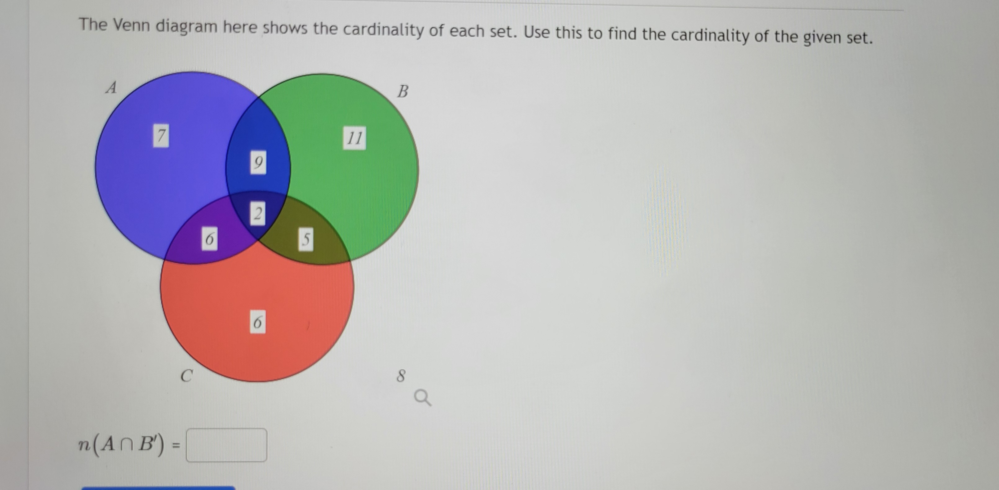 Solved The Venn diagram here shows the cardinality of each | Chegg.com