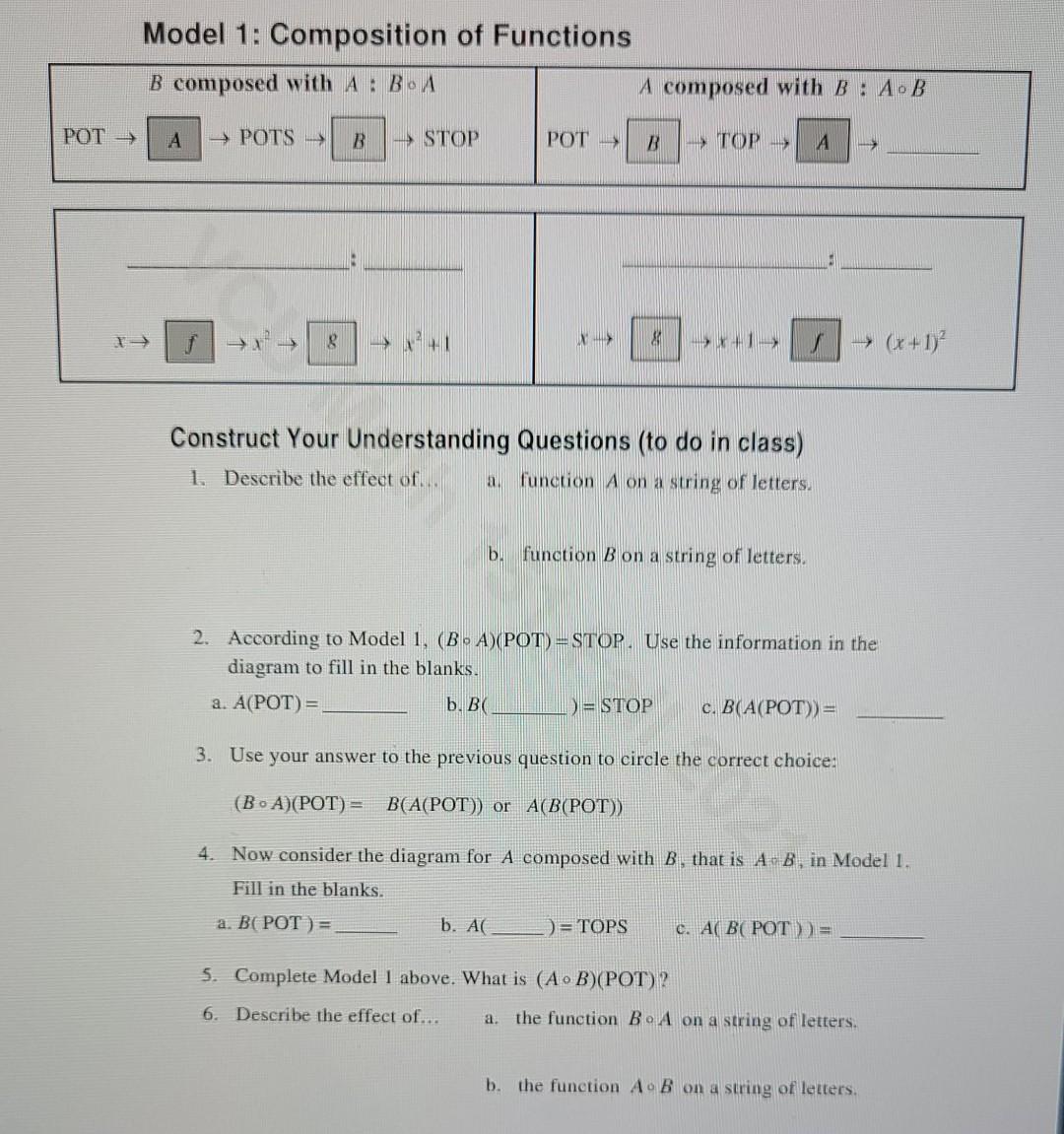 Solved Model 1: Composition of Functions B composed with A : | Chegg.com