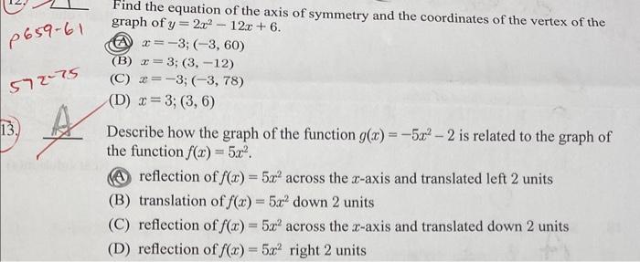 Solved Find the equation of the axis of symmetry and the | Chegg.com