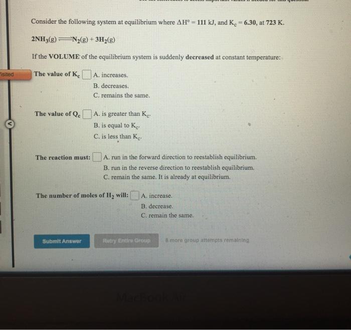 Solved Consider the following system at equilibrium where | Chegg.com