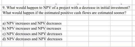 Solved 9. What would happen to NPV of a project with a | Chegg.com