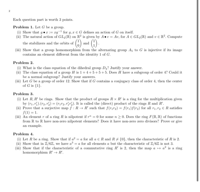Solved Each question part is worth 3 points. Problem 1. Let | Chegg.com