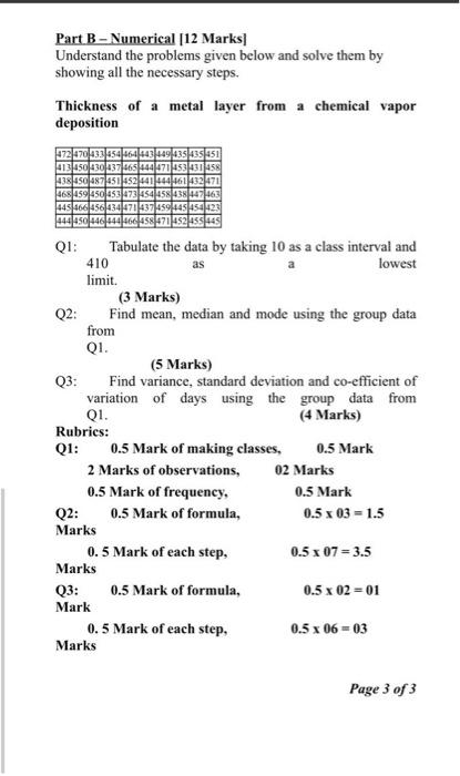 Solved Part B - Numerical [12 Marks/ Understand the problems | Chegg.com