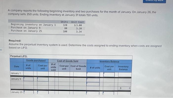 Solved A company reports the following beginning inventory | Chegg.com