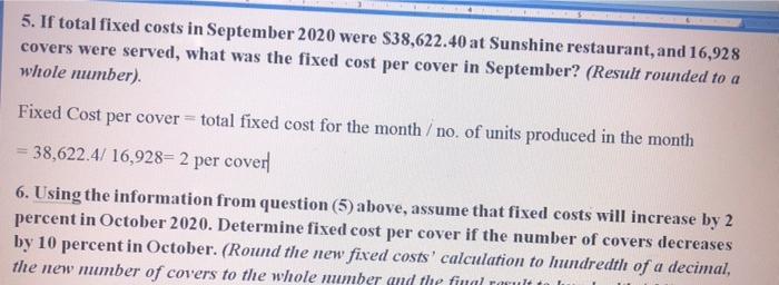 Solved 5. If total fixed costs in September 2020 were | Chegg.com